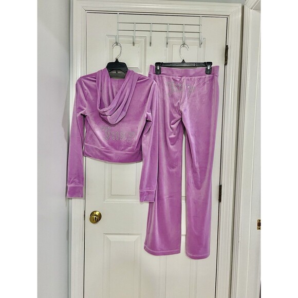 NWT Juicy Couture Velour Bling Tracksuit Violet Tulle Hoodies Pants Size M/L/XL - Picture 3 of 7